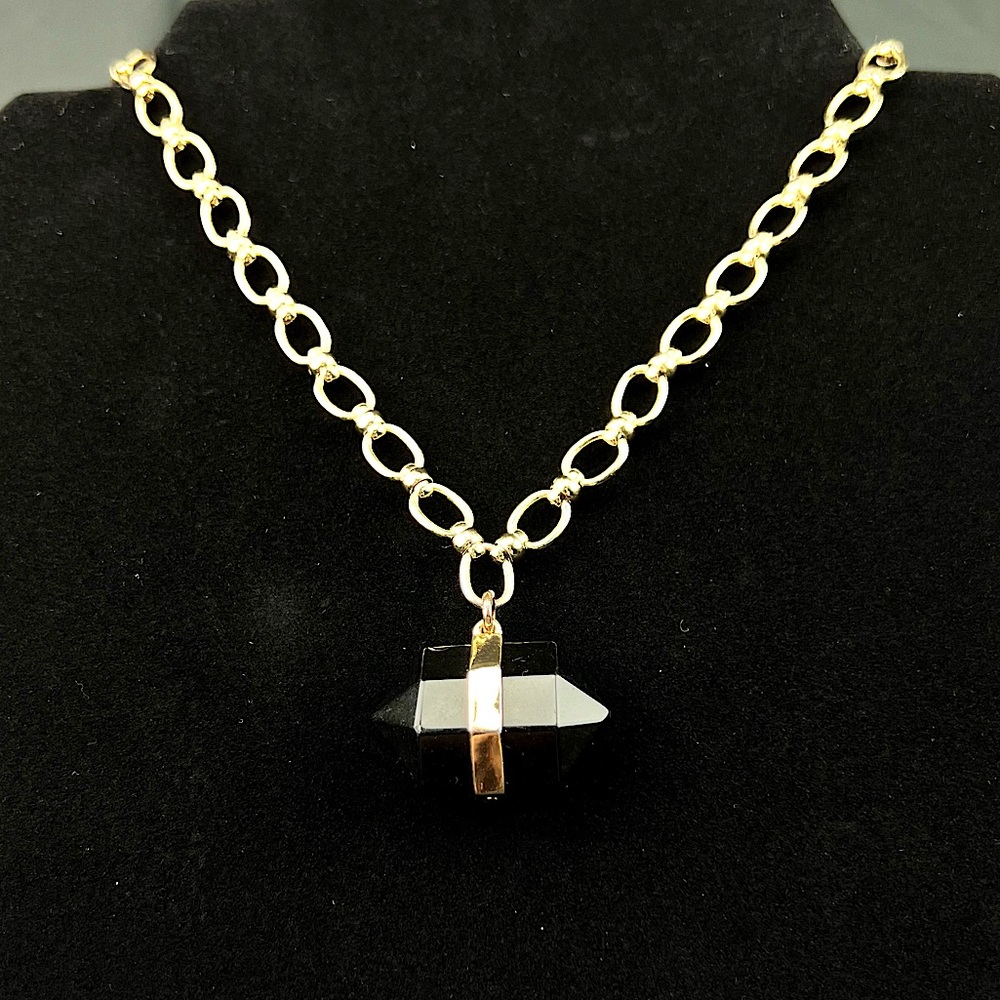 Long Gold and Onyx Statement Layering Necklace